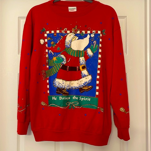Vintage Christmas sweater Santa red ugly Christmas sweater size medium - Picture 1 of 6
